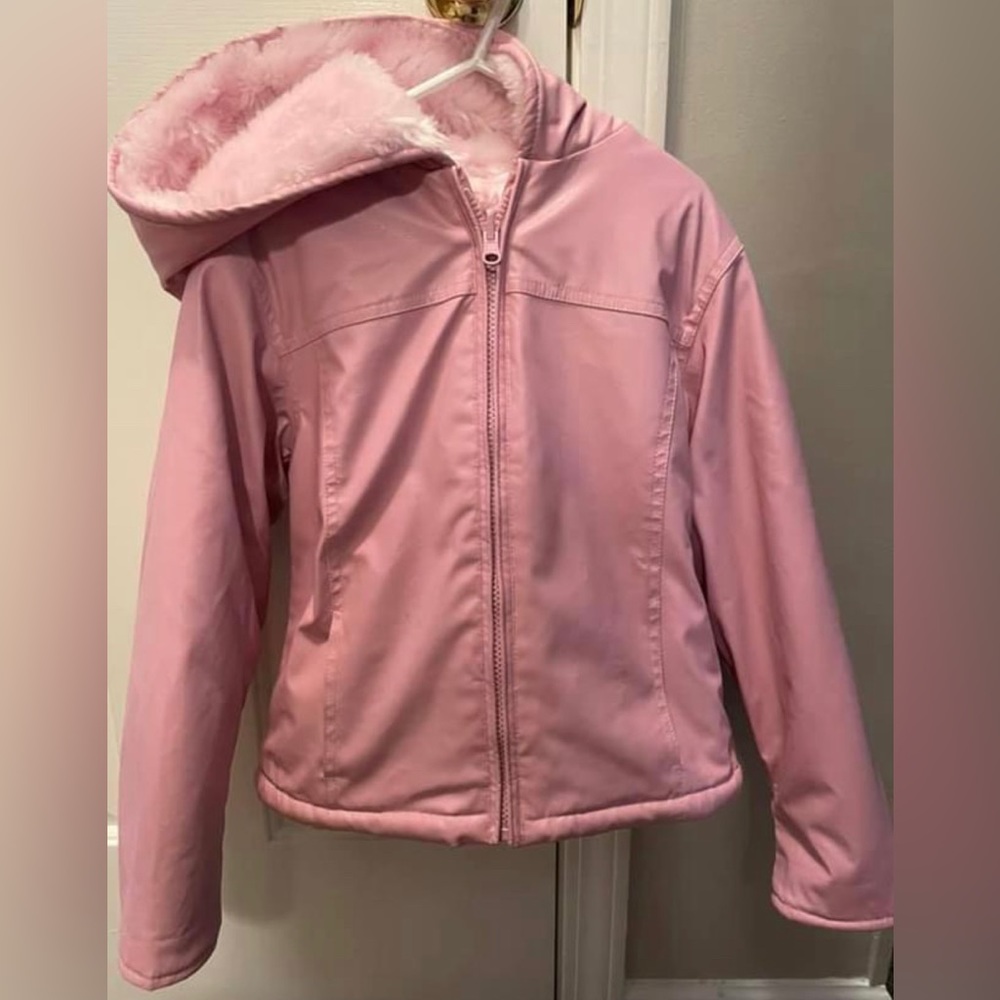 Copper Key little girls reversible faux leather/fur coat light pink size 6/6x